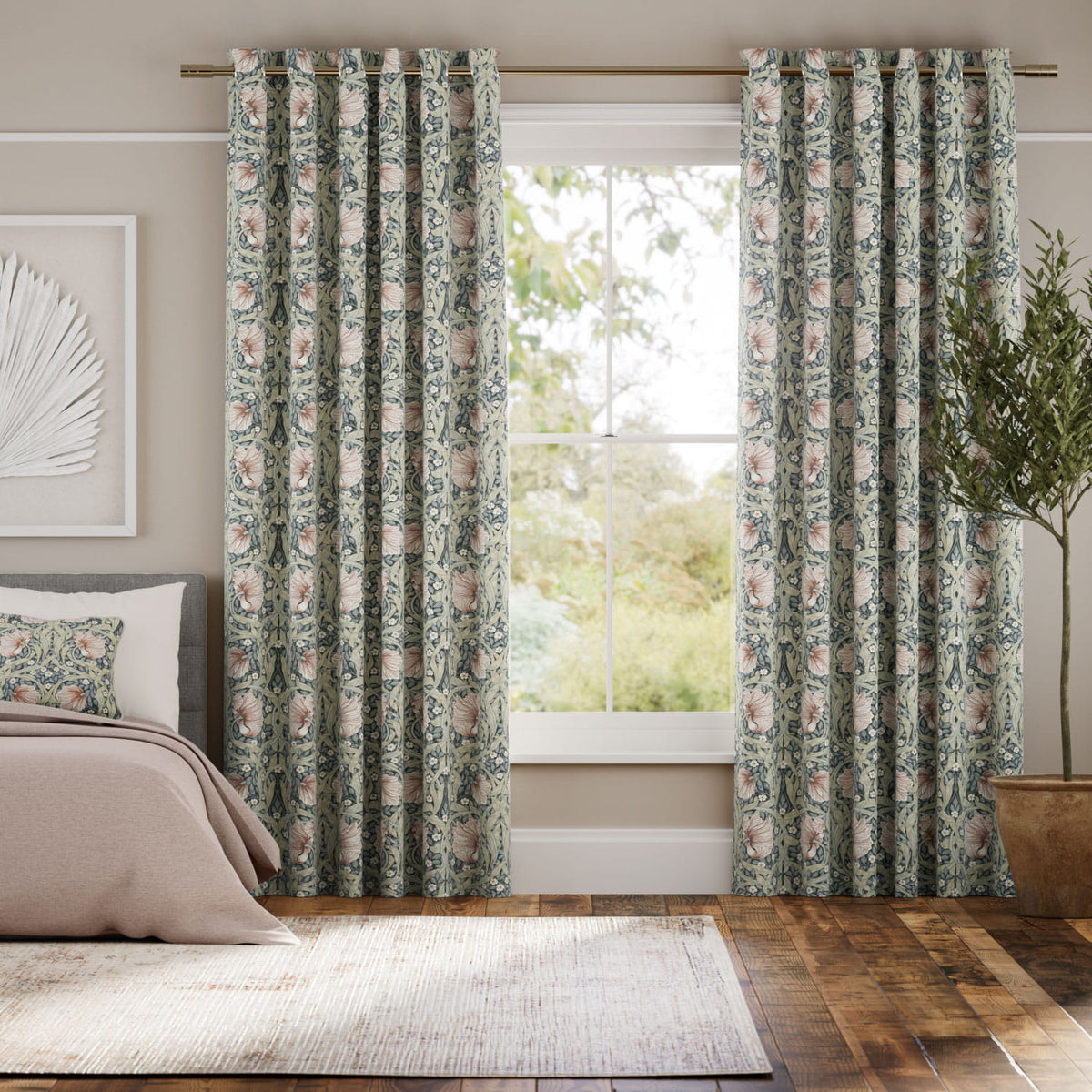 Colorized William Morris Pimpernel Blush Curtains 5902