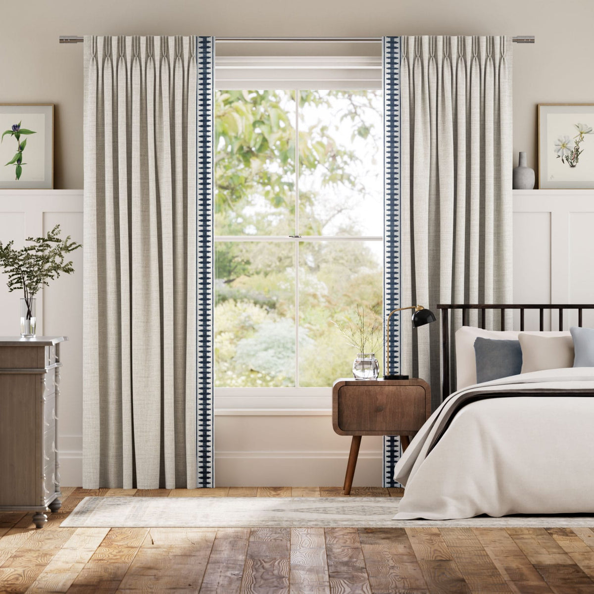 Colorized Arlo Oatmeal & Ascott Indigo Curtains 5925
