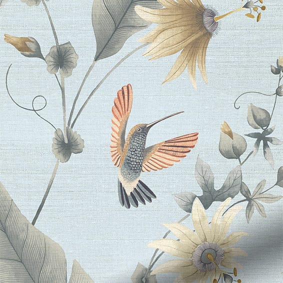 ColorizedZoom Hummingbird Faux Silk Mist Curtains 6039