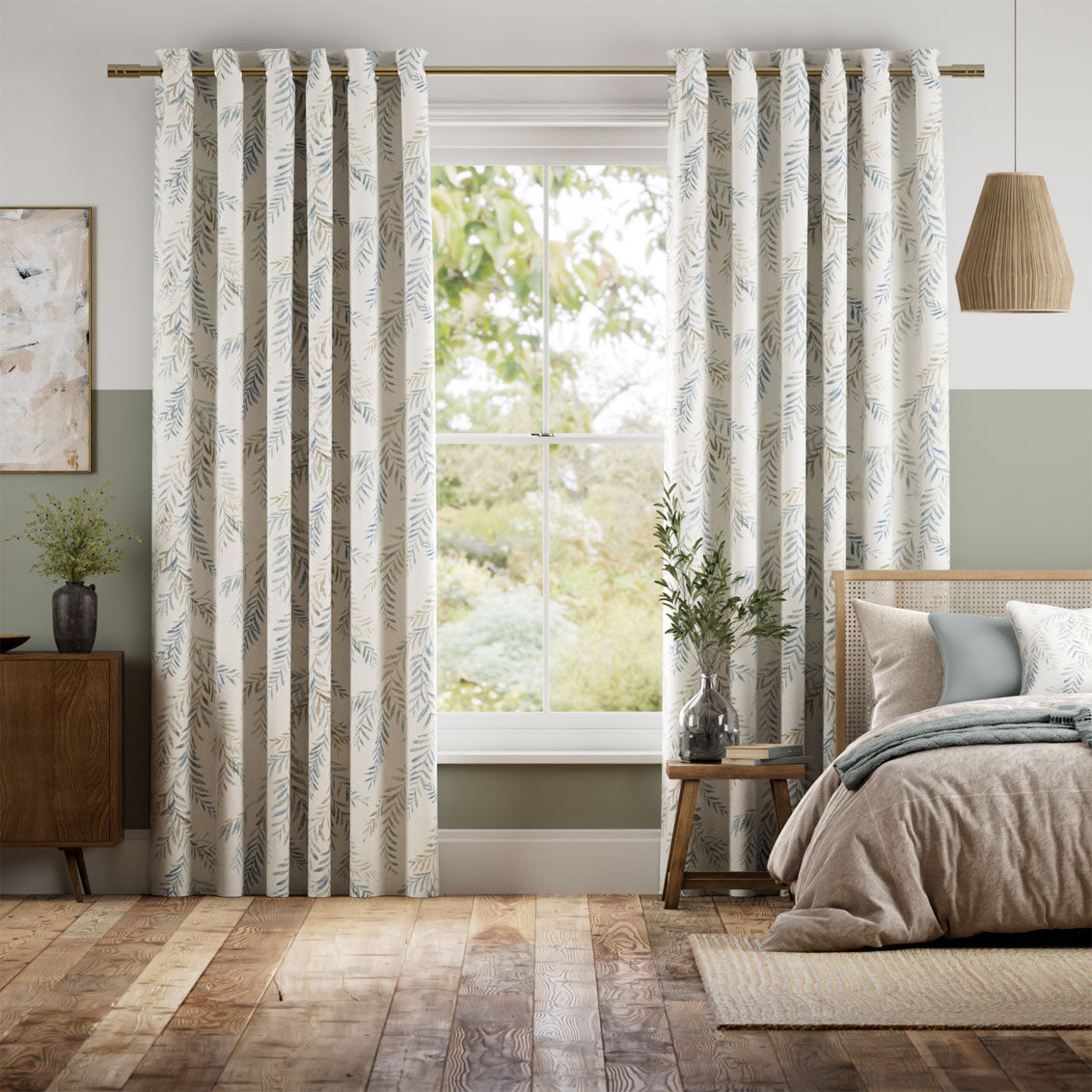 Colorized Dappled Ferns Blue Stone Curtains 6040