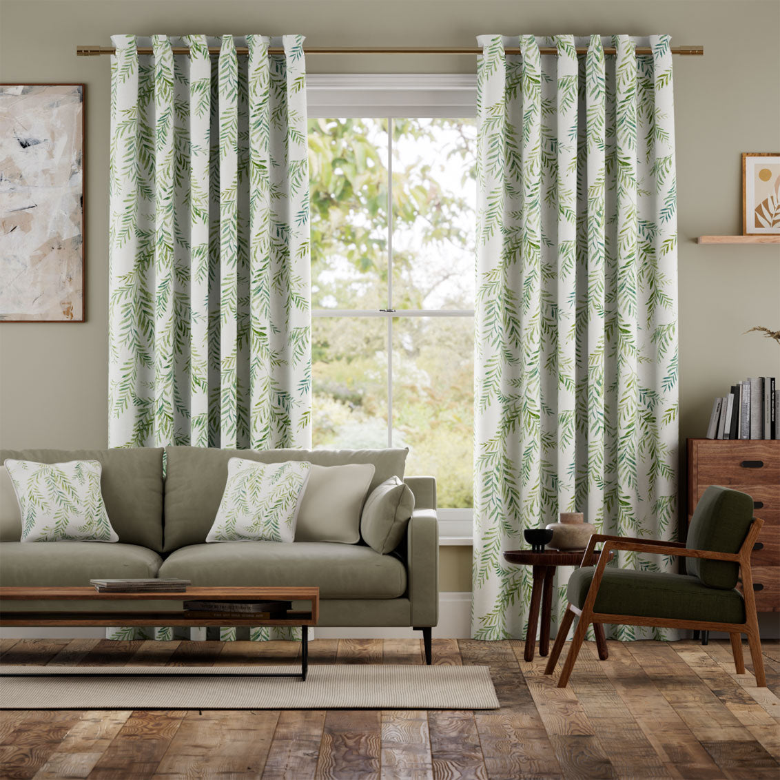 Colorized Dappled Ferns Leaf Green Curtains 6041