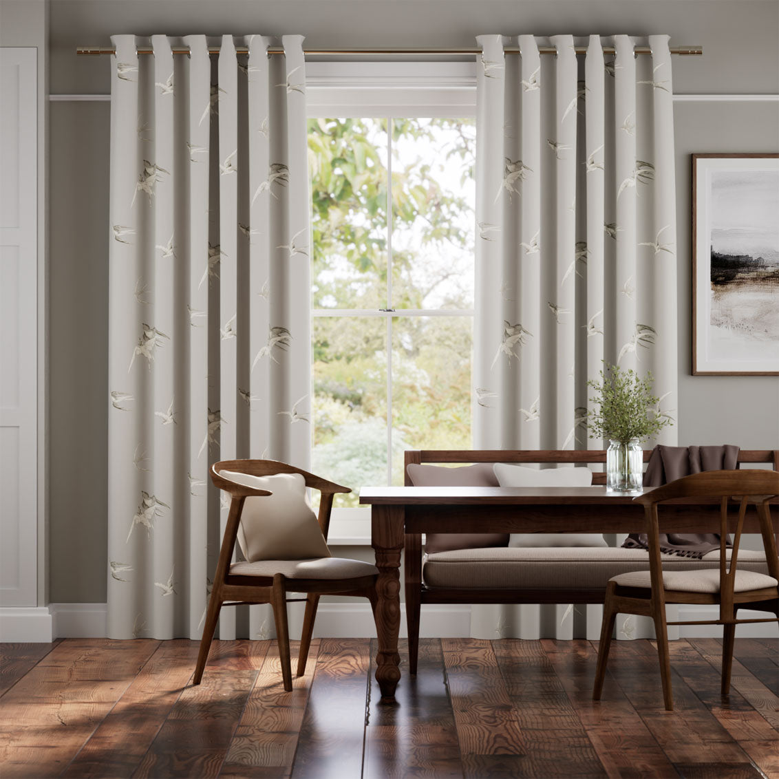 Colorized Sea Aves Soft Grey Curtains 6143