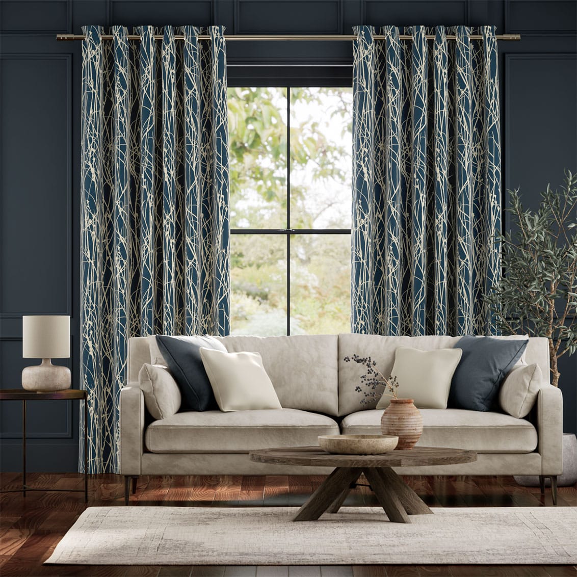 Colorized Grasses Blue Curtains 6321