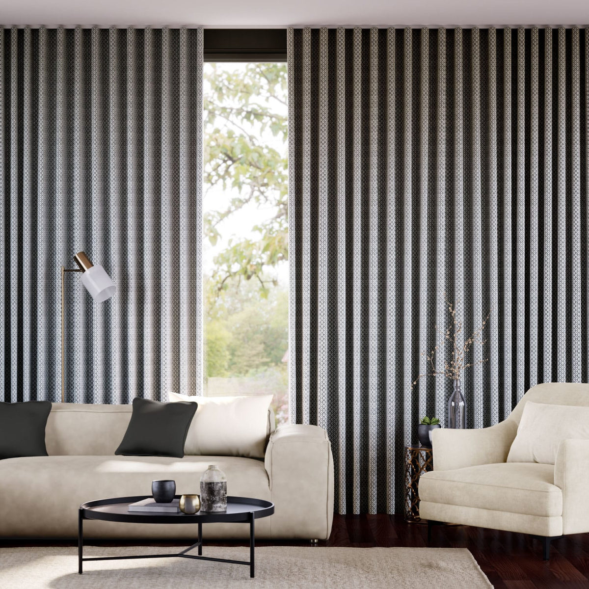 Colorized Maze Jacquard Charcoal Curtains 6344