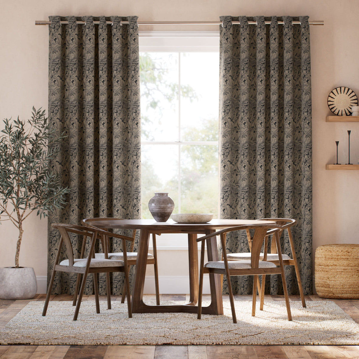 Colorized William Morris Acanthus Jacquard Antique Bronze  Curtains 6383
