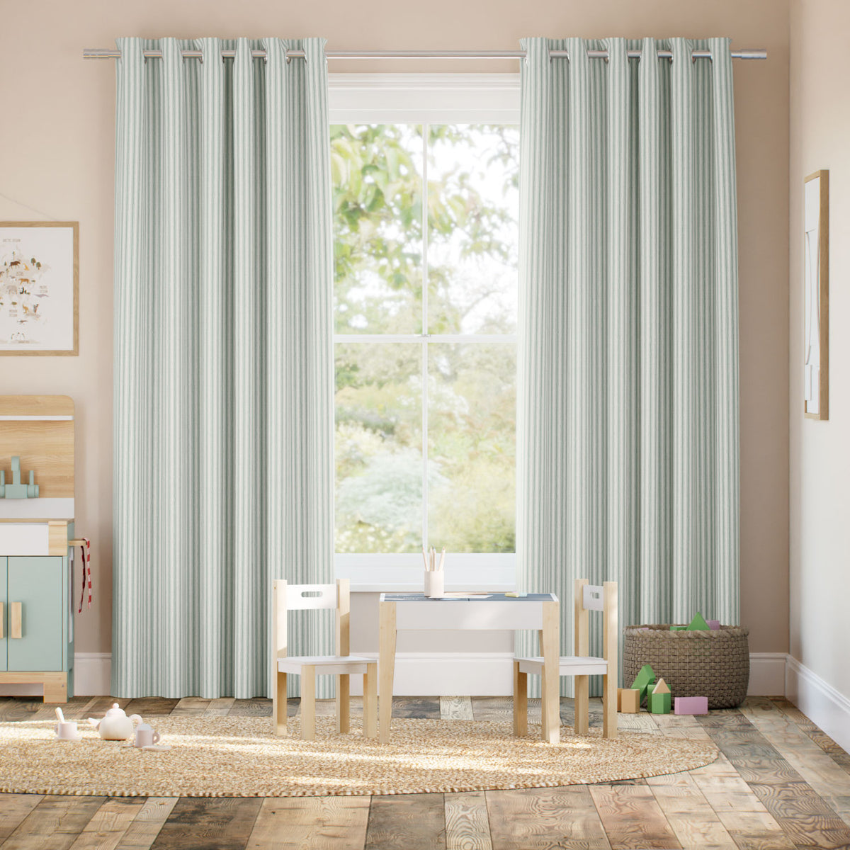 Colorized Chester Stripe Duck Egg Curtains 6512