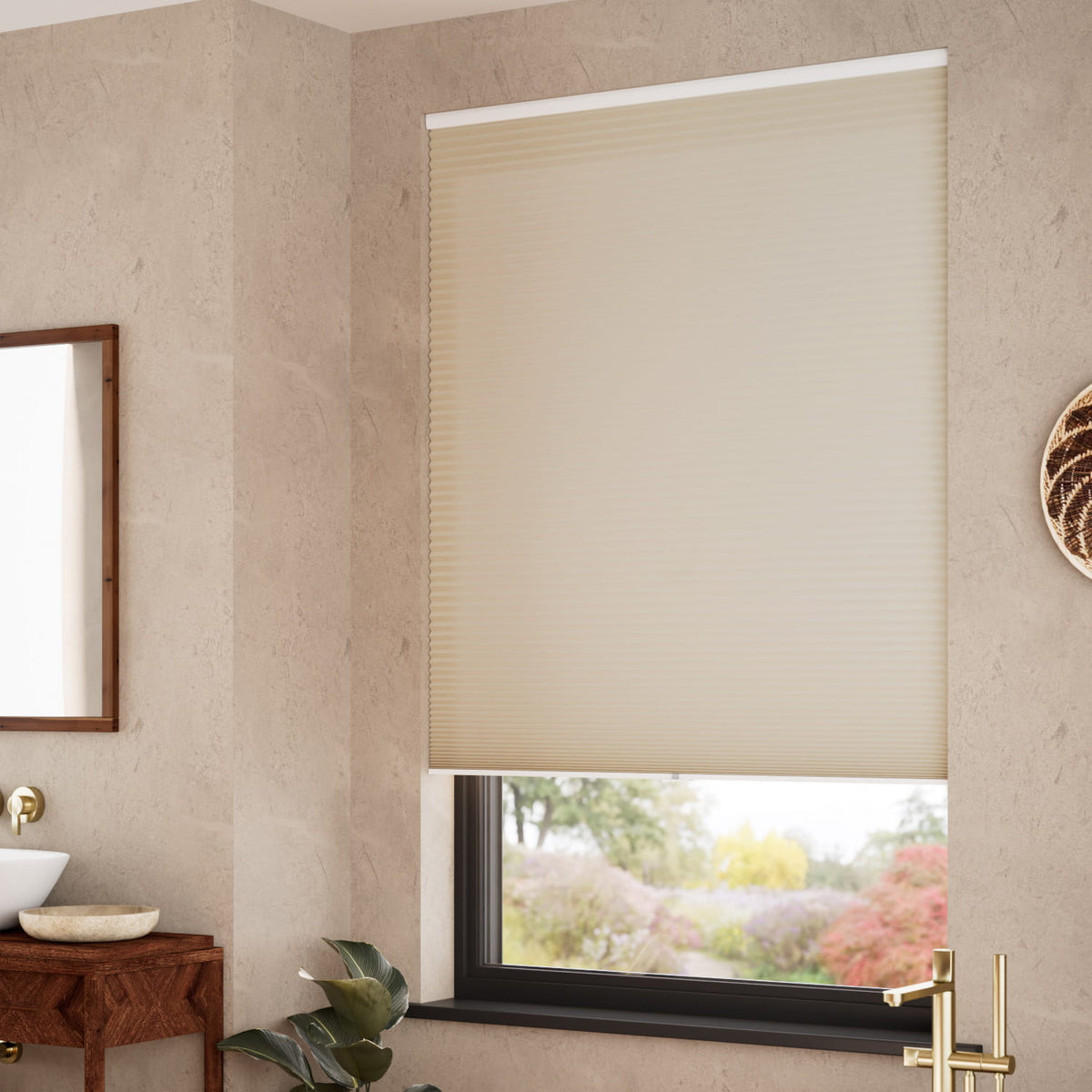 ColorizedZoom Electric DuoShade Cordless Beige Thermal Blind 9026