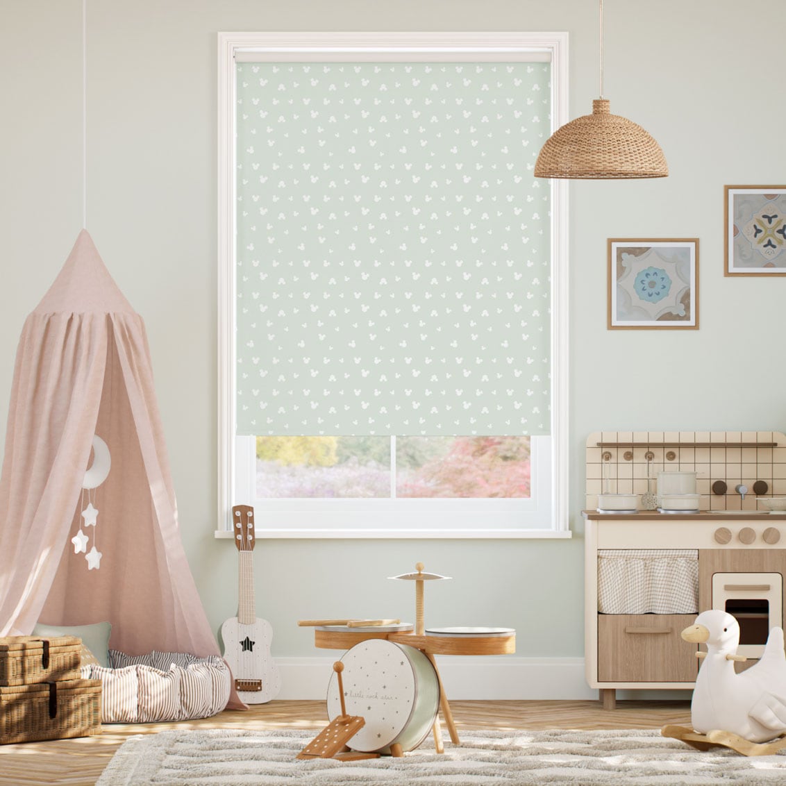 Colorized Mickey Spots Blackout Sea Salt Roller Blind 9275