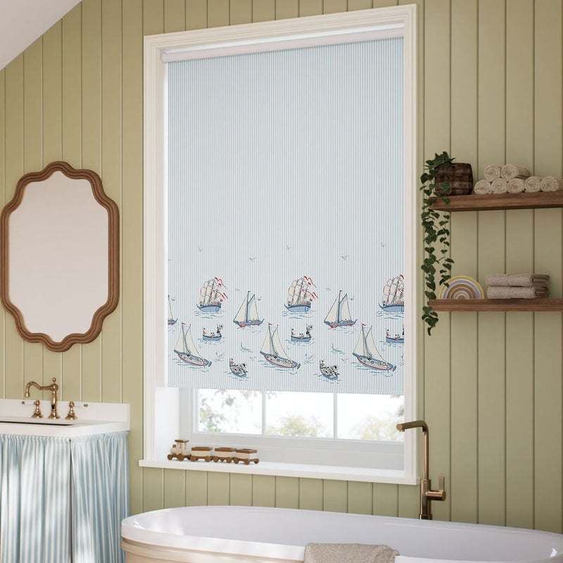 ColorizedZoom Twist2Go Splash Blackout Donald Nautical Border Powder Blue Roller Blind 9316