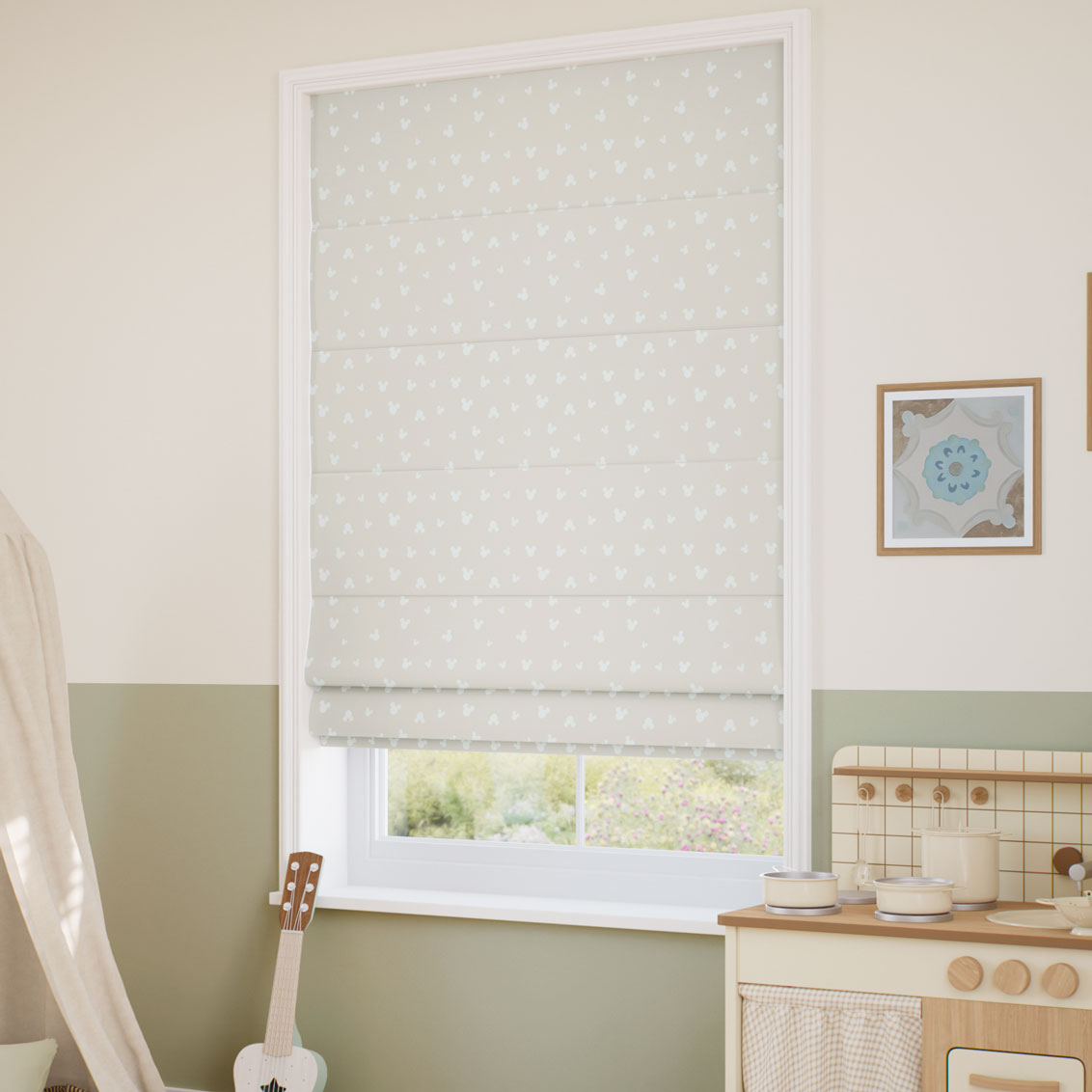 ColorizedZoom Mickey Spots Mink Roman Blind 9389