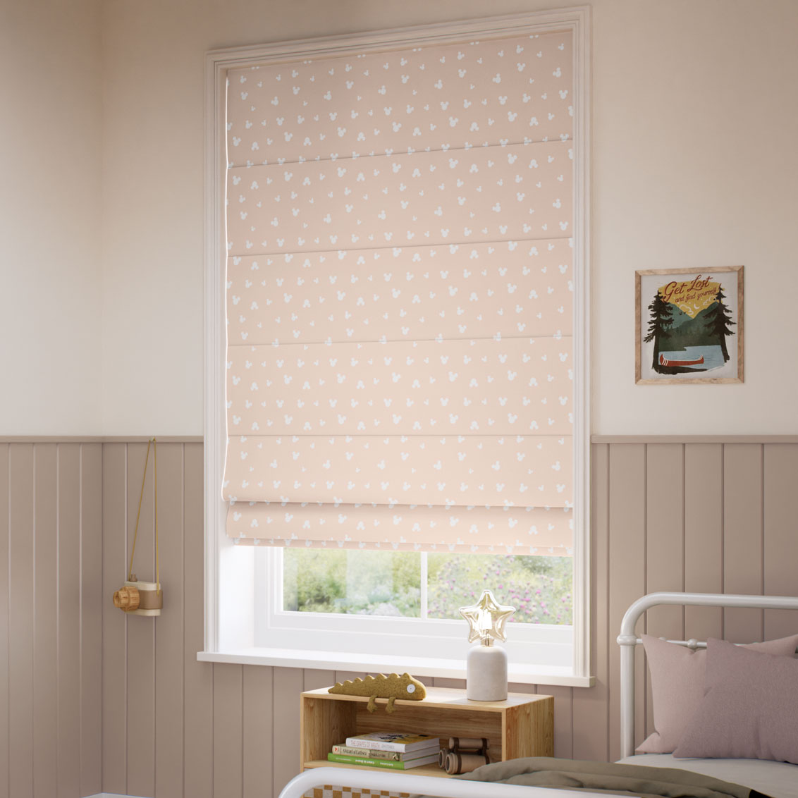 ColorizedZoom Mickey Spots Strawberries & Cream Roman Blind 9392