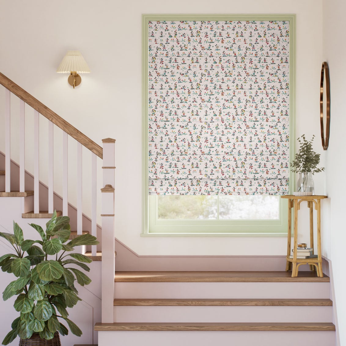 Colorized Mickey & Minnie Blush Roman Blind 9406