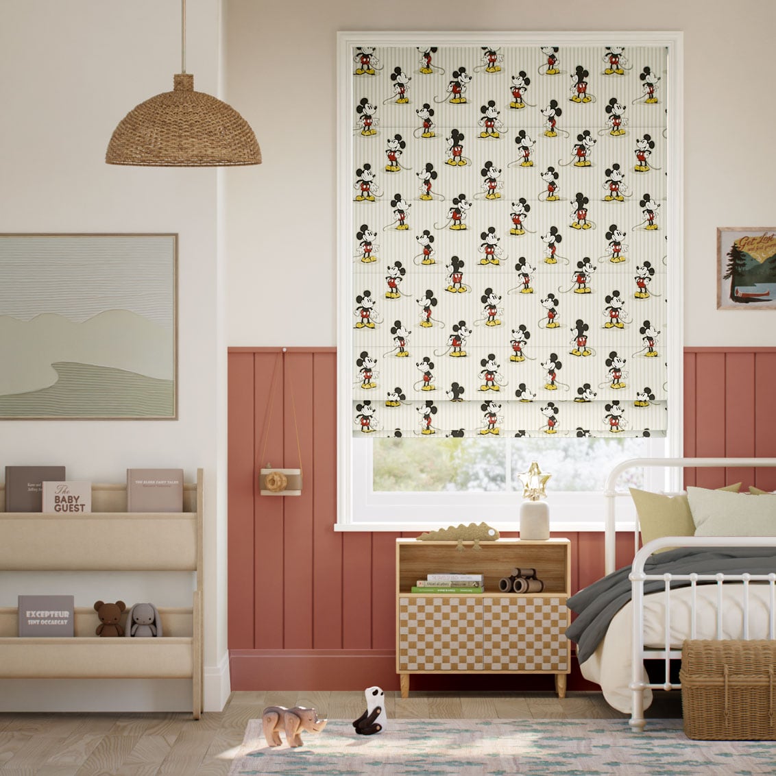 Colorized Mickey Stripe Natural Roman Blind 9409