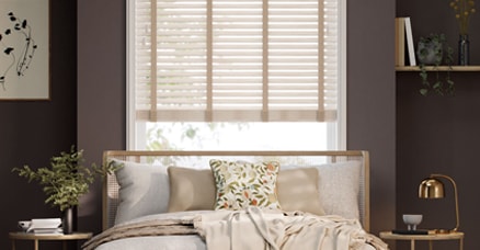 wooden blind in a bedroom